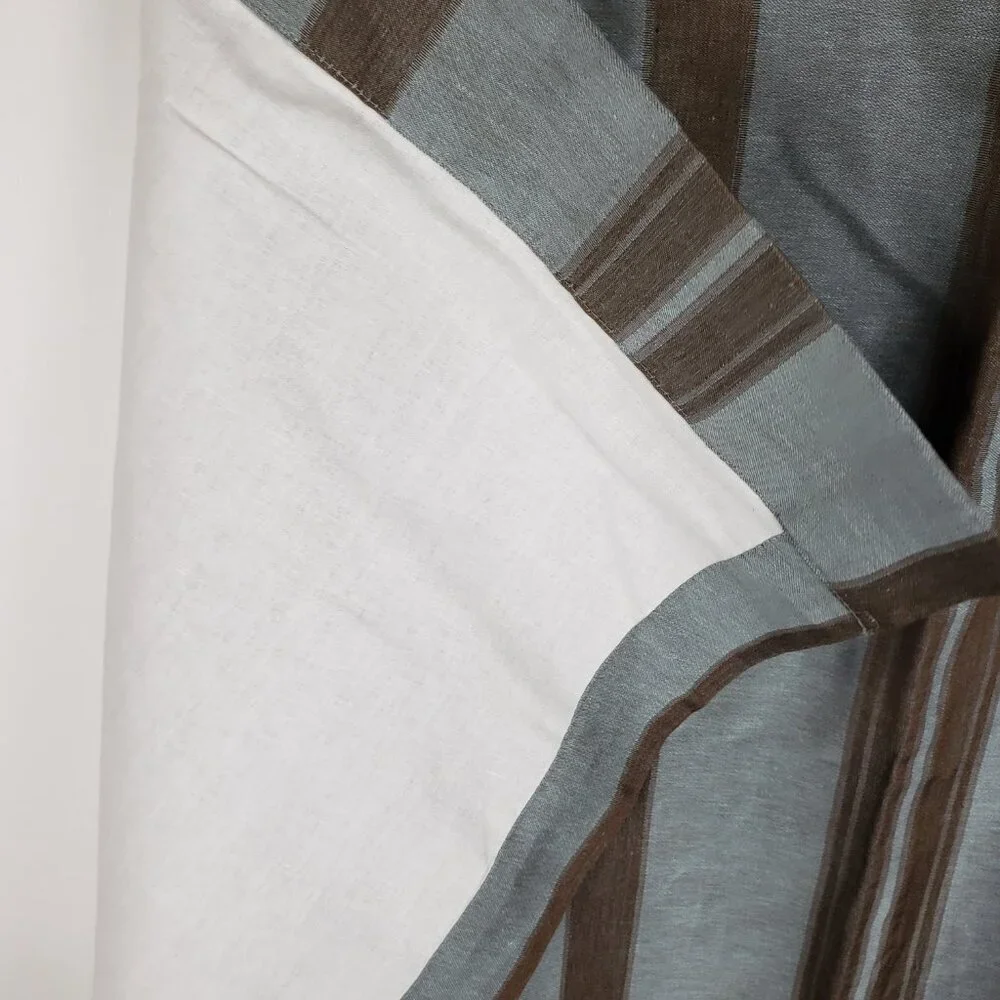 Restoration Hardware Blue Brown Stripe Cotton Linen Lined 1 Panel Drape 51 x 84